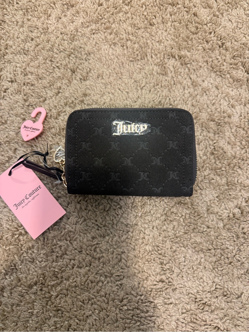NWT juicy couture dark brown faux suede JC monogram wallet